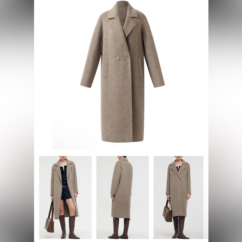 Goelia Wool Alpaca Lapel Oversized Coat XXS Melange Camel / Tan EUC